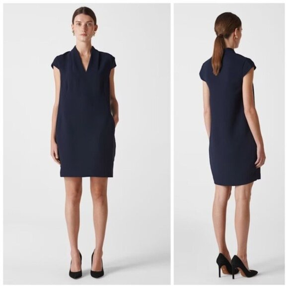 Reserved Dresses & Skirts - Reserved Navy Paige V Neck Dress Minimalist, lagenlook Size 12